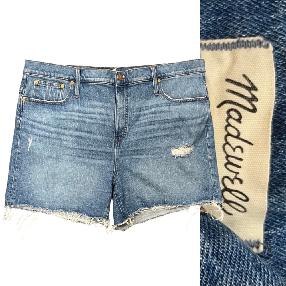Madewell Hi-Rise Denim Shorts in Homecrest Wash: Ripped Edition Size:  22